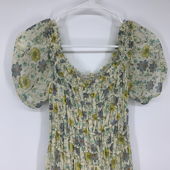 Max Studio Dress Floral Print Smocked Midi Short Sleeve Lined - Picture 2 of 12